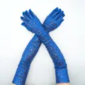 Günstige lange blaue Pailletten Handschuhe für Abendpartys und Tanzaufführungen. - Einheitsgröße / Blau