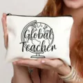 Borsa per trucco in tela con stampa insegnante globo, custodia cosmetica ideale per uso quotidiano. - Stile 15