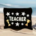 Detailweergave van een zwarte leraar cosmetische etui met glittersterren en trofee. - Stijl 6