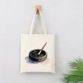 Detalle de bolso de lona con diseño artístico de pincel de tinta y tintero en acuarela. - Estilo Lavado De Tinta Piedra De Tinta Y Pincel / 35*40cm