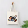 Bolso tote de lona con estampado de cámara de acuarela vintage, bolso casual elegante. - Estilo Acuarela Cámara Retro Y Película / 35*40cm