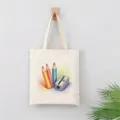Bolso tote de lona con estampado de lápices de colores, bolso casual ideal para viajes diarios. - Estilo Lápices de Colores Y Sacapuntas / 35*40cm