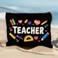 Leraar cosmetische tas zwarte canvas make-up etui schattige rits opbergtas draagbaar - Stijl 3