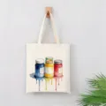 Bolso tote de lona con estampado de tarros de pintura acuarela bolsa de compras - Estilo Latas De Pintura Acuarela Vibrantes / 35*40cm