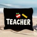 Gedetailleerd overzicht van make-up tas met leraar thema, draagbaar zwart tasje. - Stijl 1