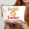 Borsa cosmetica in tela per insegnante, graziosa custodia con zip e stampa di mela. - Stile 10