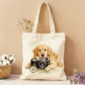 Segeltuch Tragetasche mit süßem Golden Retriever Aquarell Druck Detail für den Alltag - Golden Retriever Kamera Stil (14)