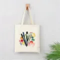 Bolso tote de lona con arte de acuarela de moda, bolso de hombro informal para viajes. - Estilo Acuarela Pincel Y Paleta / 35*40cm