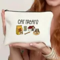 Durable canvas cosmetic pouch featuring funny print zipper makeup bag for daily use - Cat Treats Style B (20)