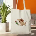 Niedliche Haifisch Druck Segeltuch Tragetasche lässige Schultertasche für Reisen und Alltag. - Hai Bestickt Tulpe Eichel Stil (14) / 35x40cm