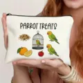 Canvas zipper pouch with cute parrot and fruit print, perfect for daily use and travel storage. - Parrot Treats Style B (18)