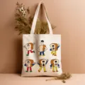 Nahaufnahme der lässigen Segeltuchtasche mit niedlichen Brot-Cartoon-Figurendrucken. - Stil 14 / 35*40cm