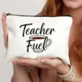 Borsa cosmetica bianca in tela per insegnante con stampa tazza, astuccio portatrucchi. - Modello 5