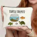 Cute canvas zipper pouch with turtle and fish print, perfect for daily makeup or travel use. - Turtle Treats Style B (16)