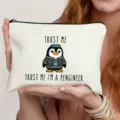 Canvas zipper pouch cosmetic bag cute penguin cartoon print everyday travel gift storage bag - Penguin Engineer