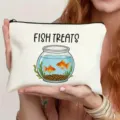 Canvas makeup bag with cute goldfish bowl print, portable zipper clutch for daily travel gifts. - Fish Treats Style B (14)