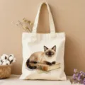 Leinwand-Tragetasche mit Aquarell-Siamkatzen-Druck, ideal für den Alltag, Reisen und Einkaufen. - Siamesische Katze Lesen Stil (10)