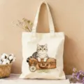 Leinwand Tragetasche Detailansicht, kuenstlerischer Aquarell Katzen Print, langlebige Tasche. - Katze Reisekoffer Stil (9)