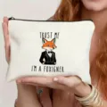 Canvas cosmetic makeup pouch with funny fox print, ideal daily travel bag for women - Fox Gentleman