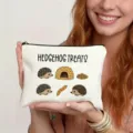 Cute hedgehog print canvas zipper makeup bag, portable travel pouch for daily use. - Hedgehog Treats Style (10)