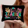 Teacher appreciation cosmetic bag featuring colorful best teacher ever print for daily toiletry storage. - Style 4