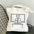 Minimalistische weiße Segeltuchtasche mit Lehrer-Strichzeichnung für den Alltag und Geschenke. - 35x40cm / Lehrertag Thema Skizze Muster