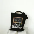 Schwarze Canvas Tragetasche fur Lehrer grosse Kapazitat Shopper Tasche fur Schule Alltag - Kreidetafel Muster (10) / 35x40cm / Schwarz
