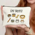 Cute cartoon cat treats canvas zipper pouch makeup bag for daily travel and gifts. - Cat Treats Style (8)