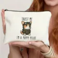 Canvas zipper pouch with cute corgi pilot print, ideal for travel, daily makeup storage or gifts. - Corgi Pilot