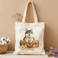 Modische Segeltuch-Tragetasche mit niedlichem Husky-Design, ideal für Alltag und Reisen. - Husky Kompass Stil (5)