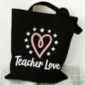 Canvas Tragetasche Detail, mit Teacher Love Herz Design, grosse Kapazitat fur den Alltag. - Rosa Herz und Stern Muster (9) / 35x40cm / Schwarz
