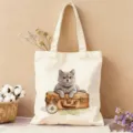 Detailansicht der stilvollen Segeltuch-Tasche mit aquarellartigem Katzenmotiv und Print. - Katze Koffer Stil (3)