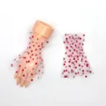 Sheer mesh heart print false sleeves ruffle wrist cuffs party costume dress up accessories - Red Heart