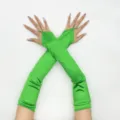 Lange heldergroene satijnen vingerloze handschoenen voor avondfeest en bruiloftsjurk. - Groen