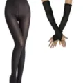 Detail view of black sheer pantyhose and long mesh gloves set for women daily wear. - Mesh Black