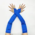 Lange koningsblauwe satijnen handschoenen zonder vinger voor jaren 1920 feest, bruiloft en zonbescherming. - Blauw