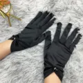 Variante de gants de mariée élégants en satin noir avec perles pour robe de soirée - Taille unique / Noir