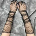 Gants longs transparents en tulle noir a pois mignons pour protection solaire ete femme - Taille unique / Noir avec points noirs