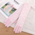 Pink long lace gloves for women, sheer mesh sun protection bridal wedding accessories. - One Size / Pink