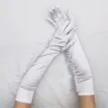 Elegante weisse lange Satin-Handschuhe mit Fransen fur 1920er Partys und elegante Abendballe. - Einheitsgröße / Weiß
