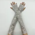 Gants longs sans doigts à sequins brillants mitaines de bras pour fête scène de nuit club - Mitaines / Gris Argent