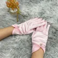 Elegant pink satin gloves featuring pearl and crystal charm, ideal for wedding wear. - One Size / Hot Pink