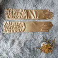 Gants longs en satin doré plissés pour soirée de mariage opéra élégants accessoires - Taille unique / Jaune