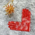 Gants en dentelle rouge, gants de protection solaire floraux élastiques été, accessoires élégants. - Taille unique / Rouge