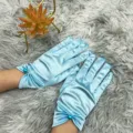 Elegant light blue satin beaded gloves for wedding, evening party, and bridal dress accessories. - One Size / Light Blue