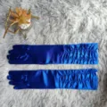 Gants longs froncés en satin bleu roi, gants en soie élégants pour mariages et spectacles de scène. - Taille unique / Bleu foncé