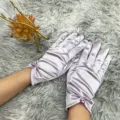 Light purple satin gloves with pearl bead for women wedding evening party apparel accessories - One Size / Light Purple