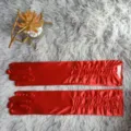 Elegant red satin long gloves with pleated details for wedding party stage performance. - One Size / Bright Red