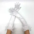 femmes annees 1920 gants longs en satin 55cm blanc perle tulle volants fete costume accessorie - Blanc