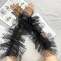 Gants longs transparents noirs en tulle à pois avec volants, style rétro pour mariée. - Taille unique / Filet Noir à Pois Noirs